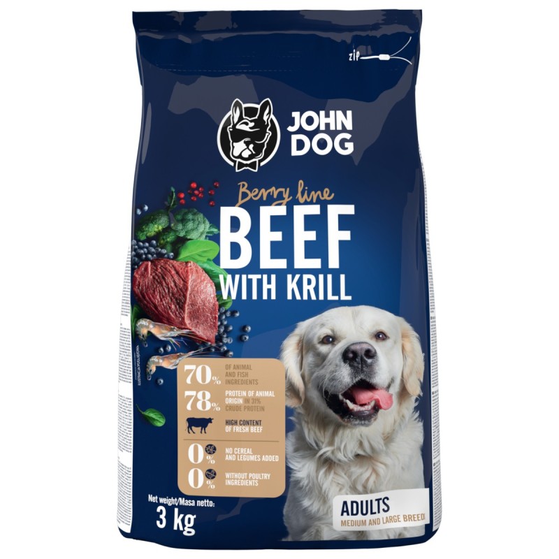John Dog berry line wołowina z krylem średnie i duże rasy 3kg sucha karma