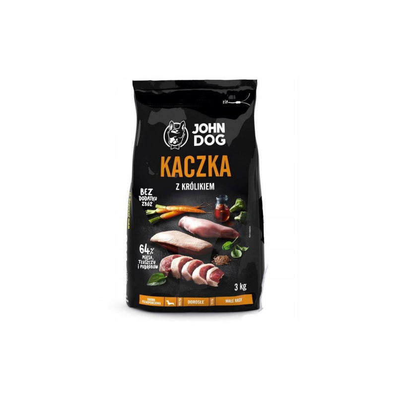 John Dog premium małe rasy kaczka z królikiem 3 kg sucha karma