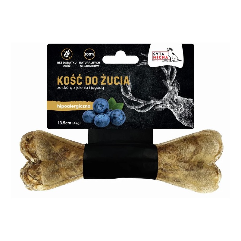 Syta Micha kość do żucia dla psa hipoalergiczna 13,5cm Jeleń z jagodami