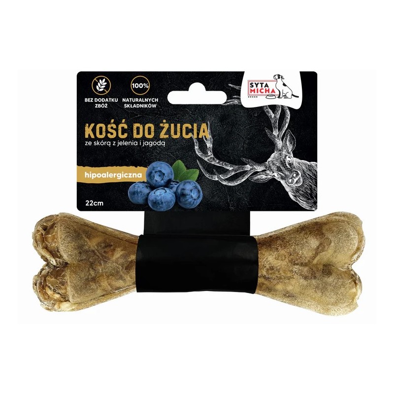 Syta Micha kość do żucia dla psa hipoalergiczna 22 cm maxi Jeleń z jagodami