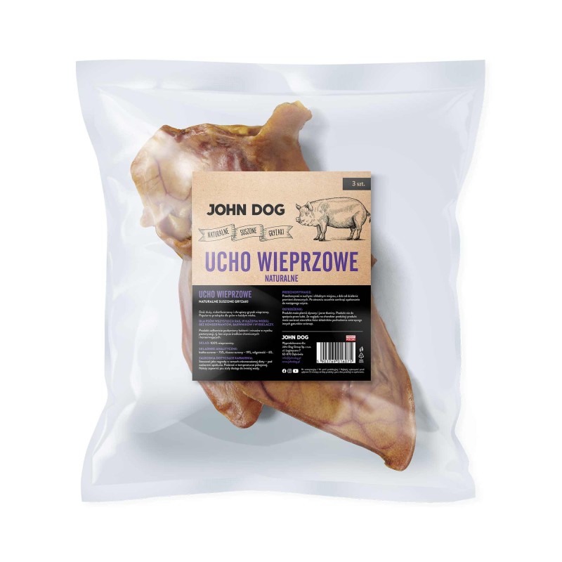 John Dog Ucho Wieprzowe 3szt. Gryzak przysmak dla psa